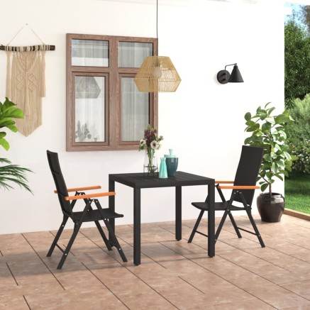 Ensemble à manger de jardin 3 pcs noir et marron