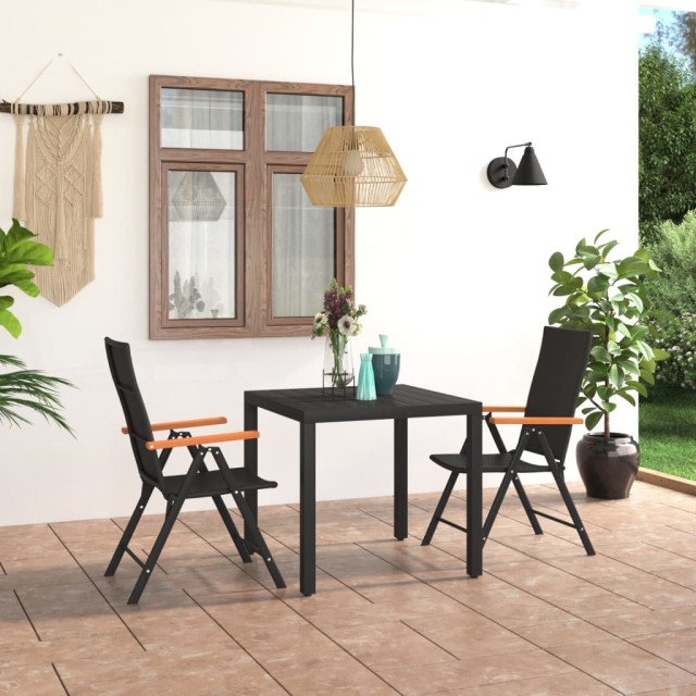 Ensemble à manger de jardin 3 pcs noir et marron