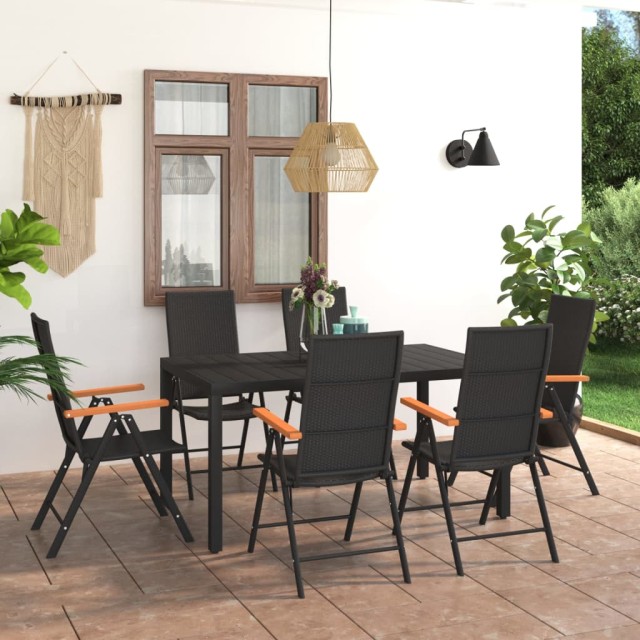 Ensemble à manger de jardin 7 pcs noir et marron