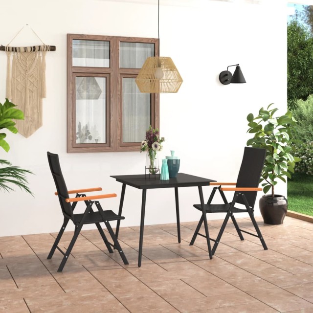 Ensemble à manger de jardin 3 pcs noir et marron
