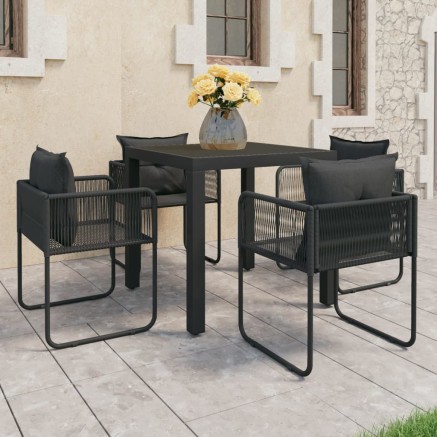 Ensemble à manger de jardin 5 pcs PVC résine tressée noir