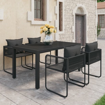 Ensemble à manger de jardin 5 pcs PVC résine tressée noir