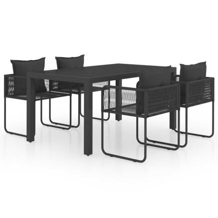 Ensemble à manger de jardin 5 pcs PVC résine tressée noir 2