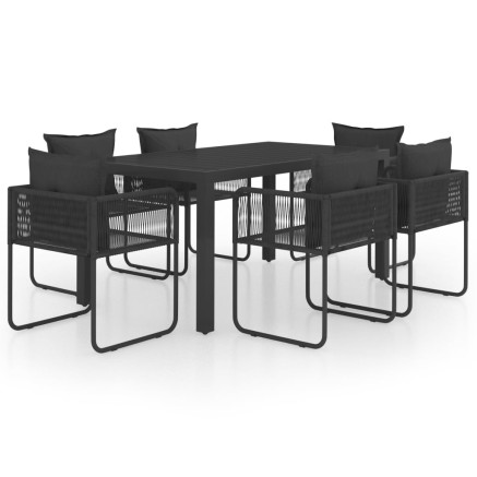 Ensemble à manger de jardin 7 pcs PVC résine tressée noir 2