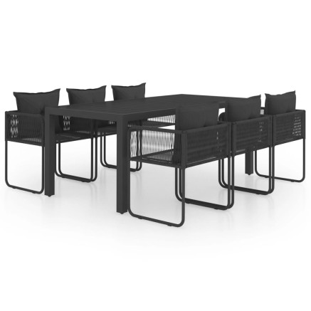 Ensemble à manger de jardin 7 pcs PVC résine tressée noir 2