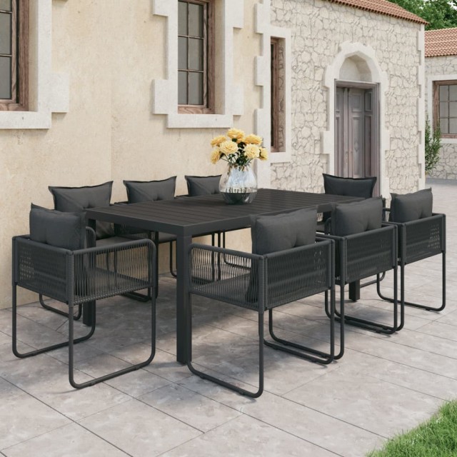Ensemble à manger de jardin 9 pcs PVC résine tressée noir