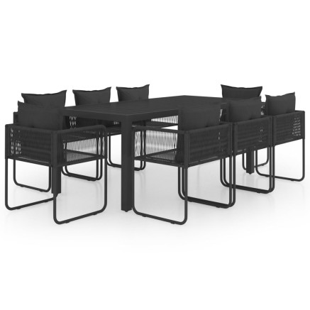 Ensemble à manger de jardin 9 pcs PVC résine tressée noir 2