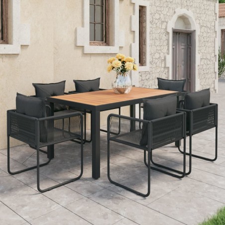 Ensemble à Manger de jardin 7pcs PVC résine tressée noir marron