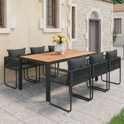 Ensemble à Manger de jardin 7pcs PVC résine tressée noir marron