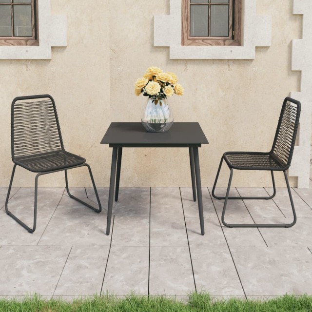 Ensemble à manger de jardin 3 pcs PVC résine tressée noir