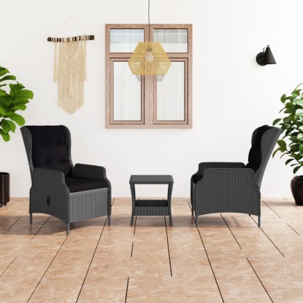 Salon de jardin avec coussins 3 pcs résine tressée gris foncé