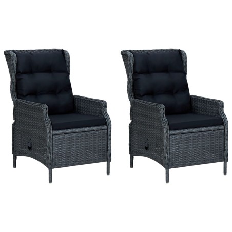 Salon de jardin avec coussins 3 pcs résine tressée gris foncé
