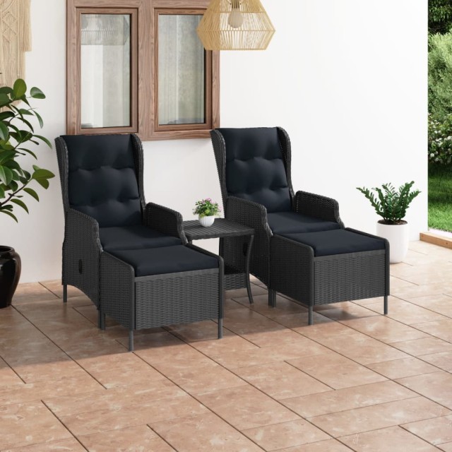 Salon de jardin 3 pcs avec coussins résine tressée gris foncé