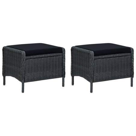 Salon de jardin 3 pcs avec coussins résine tressée gris foncé