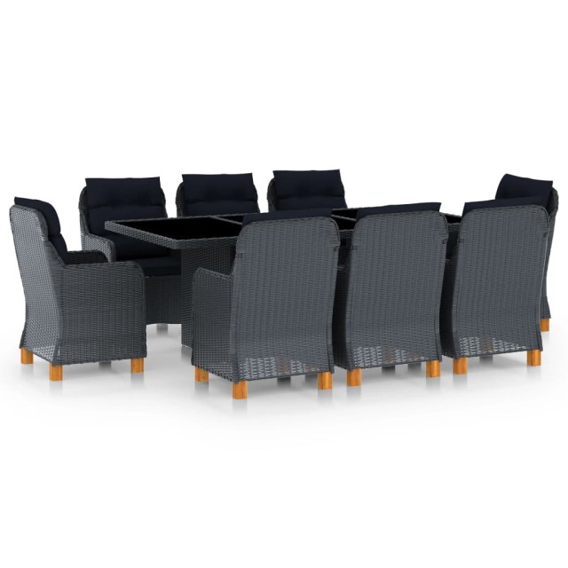 Mobilier à dîner 9 pcs avec coussins Résine tressée Gris foncé