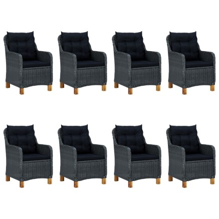 Mobilier à dîner 9 pcs avec coussins Résine tressée Gris foncé 2