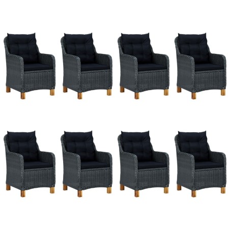 Mobilier à dîner 9 pcs avec coussins Résine tressée Gris foncé