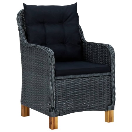 Mobilier à dîner 9 pcs avec coussins Résine tressée Gris foncé