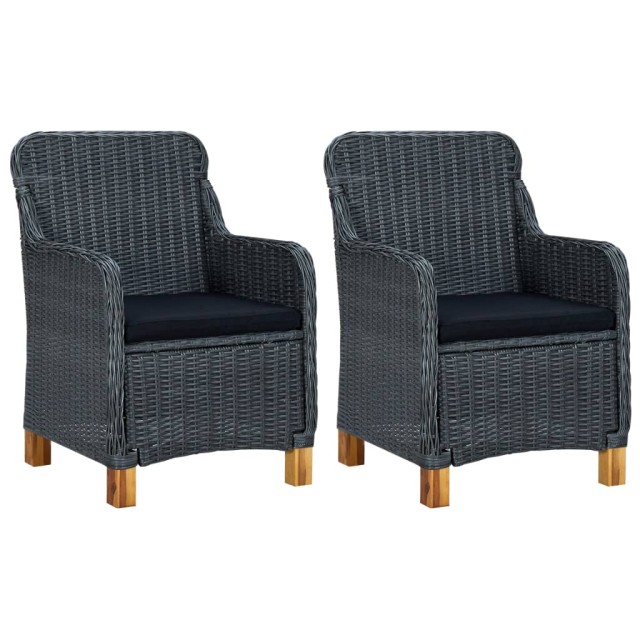 Salon de jardin 3 pcs avec coussins résine tressée gris foncé