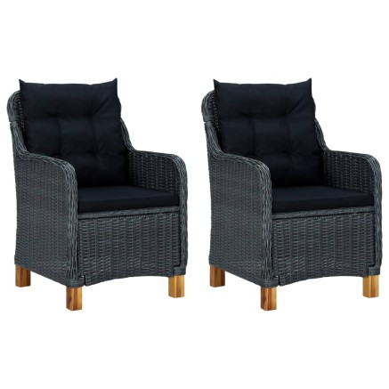 Salon de jardin 3 pcs avec coussins résine tressée gris foncé 2