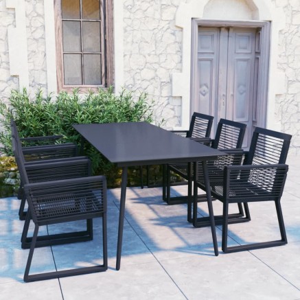 Ensemble à manger d'extérieur 7 pcs Rotin PVC Noir