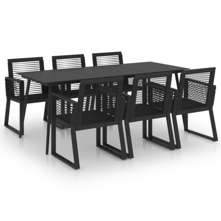 Ensemble à manger d'extérieur 7 pcs Rotin PVC Noir