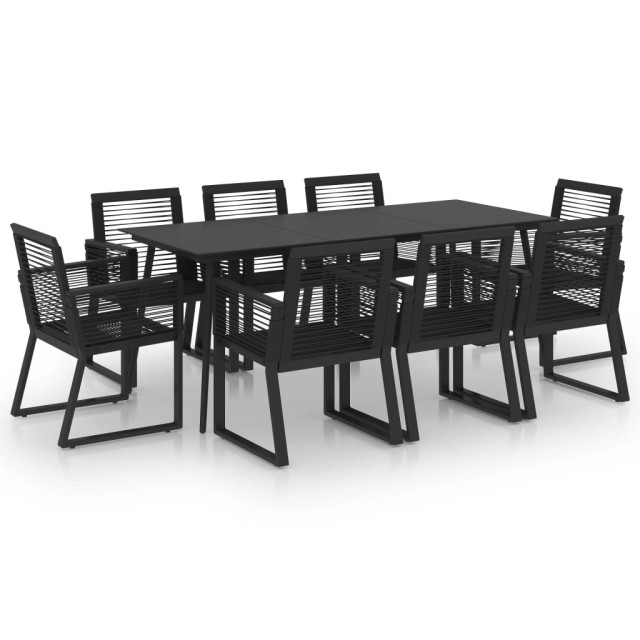 Ensemble à manger d'extérieur 9 pcs Rotin PVC Noir