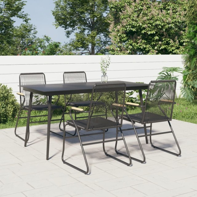 Ensemble à manger de jardin 5 pcs Noir Rotin PVC