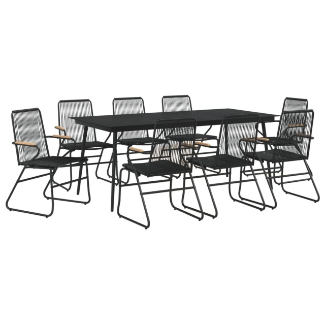 Ensemble à manger de jardin 9 pcs noir rotin PVC