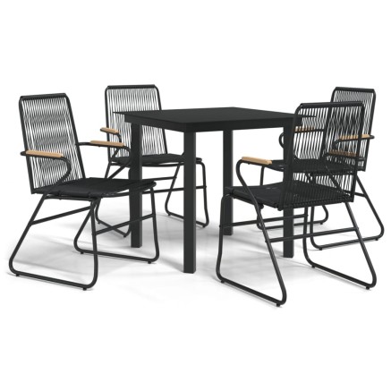 Ensemble à manger de jardin 5 pcs Noir Rotin PVC 2
