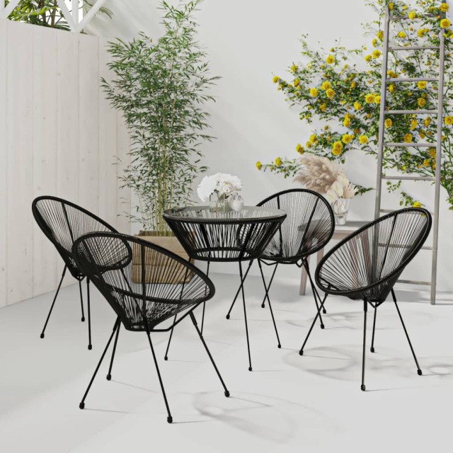 Ensemble à dîner d'extérieur 5 pcs Rotin PVC Noir