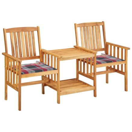Chaises de jardin avec table à thé et coussins Acacia solide