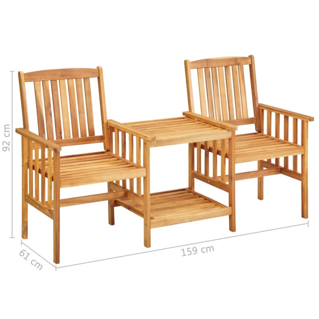 Chaises de jardin avec table à thé et coussins Acacia solide
