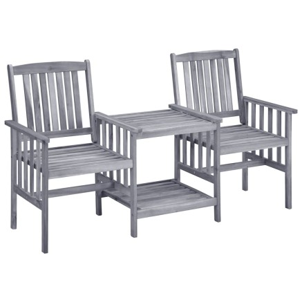 Chaises de jardin avec table à thé et coussins Acacia solide 2