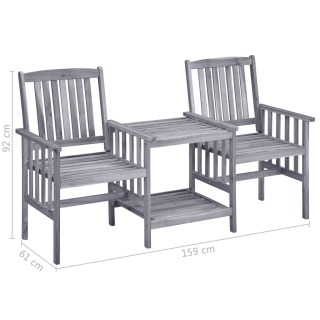 Chaises de jardin avec table à thé et coussins Acacia solide