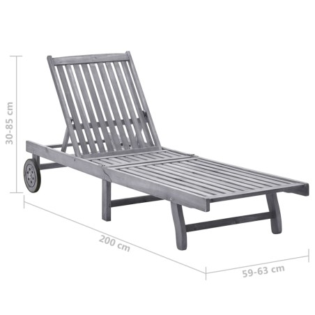 Chaise longue de jardin avec coussin Gris Bois d'acacia solide