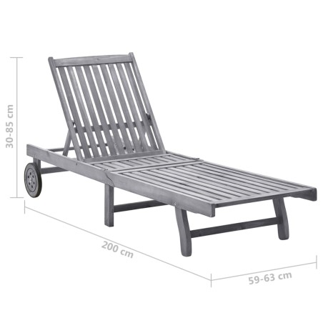 Chaise longue de jardin avec coussin Gris Bois d'acacia solide