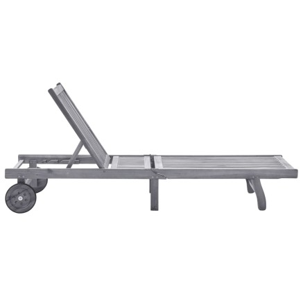 Chaise longue de jardin avec coussin Gris Bois d'acacia solide 2