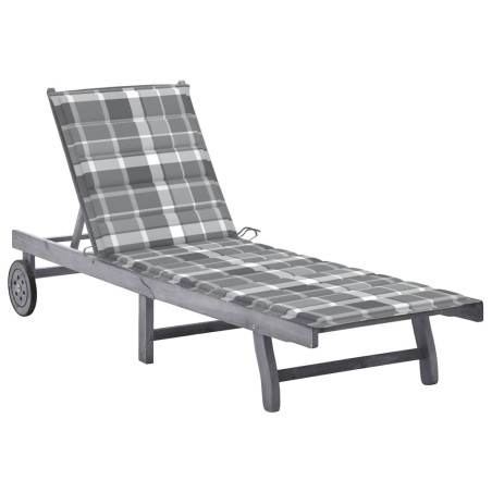Chaise longue de jardin avec coussin Gris Bois d'acacia solide