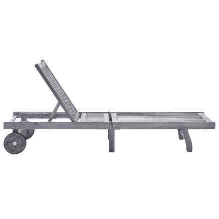 Chaise longue de jardin avec coussin Gris Bois d'acacia solide 2