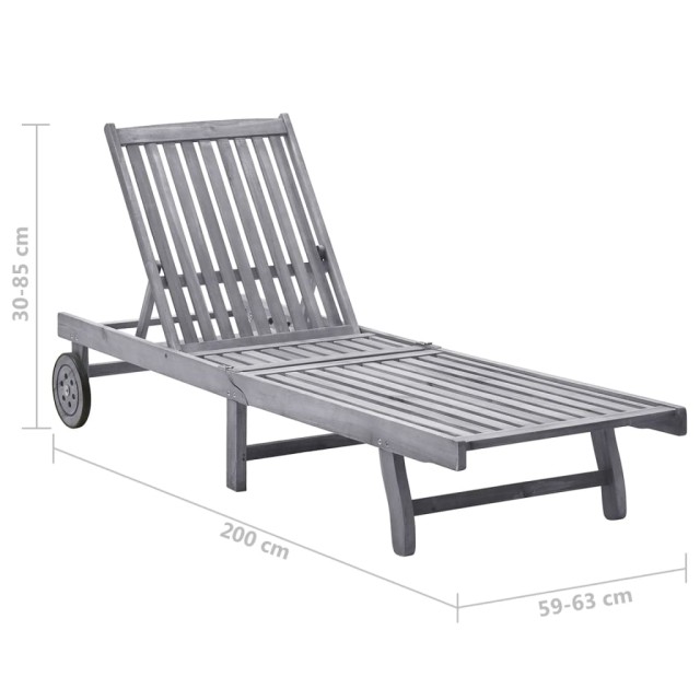 Chaise longue de jardin avec coussin Gris Bois d'acacia solide