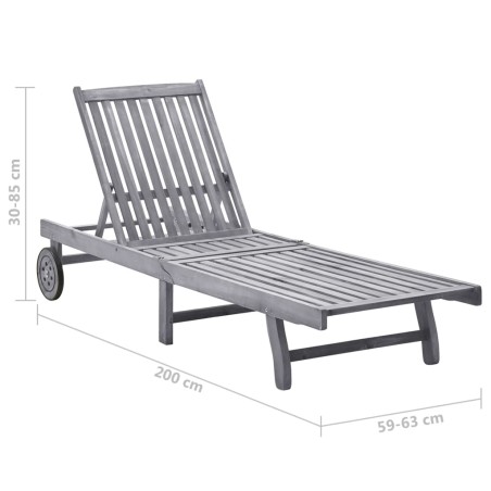 Chaise longue de jardin avec coussin Gris Bois d'acacia solide