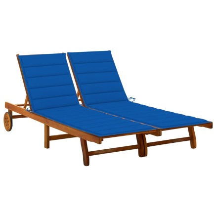 Chaise longue de jardin 2 places avec coussins Acacia solide