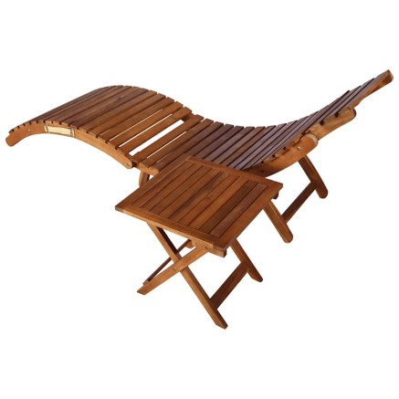 Chaise longue de jardin avec table et coussin Bois d'acacia 2