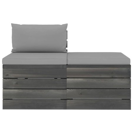 Salon palette de jardin 2 pcs avec coussins Bois de pin massif