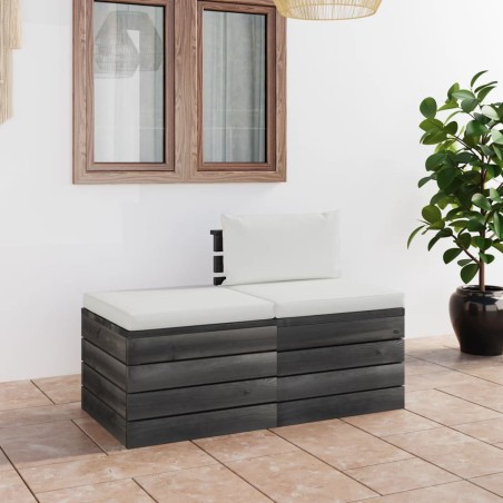 Salon palette de jardin 2 pcs avec coussins Bois de pin massif