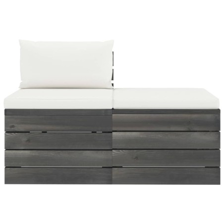 Salon palette de jardin 2 pcs avec coussins Bois de pin massif