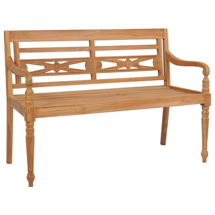 Banc Batavia avec coussin à carreaux gris 120 cm Bois de teck 2