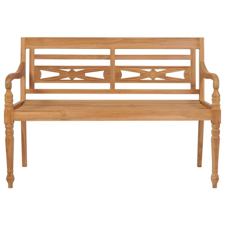 Banc Batavia avec coussin à carreaux gris 120 cm Bois de teck