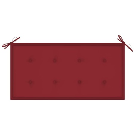 Banc de jardin avec coussin rouge bordeaux 112 cm Teck massif